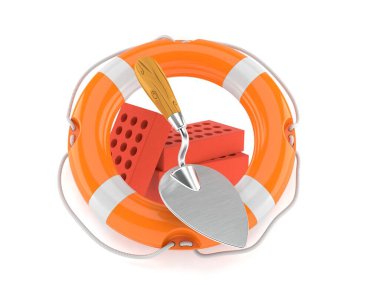 Hayat şamandırasının içindeki tuğlalar beyaz arka planda izole edilmiş. 3d illüstrasyon