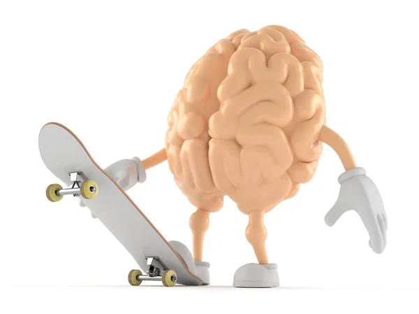 Personaggio Cerebrale Con Skateboard Isolato Sfondo Bianco Illustrazione — Foto Stock