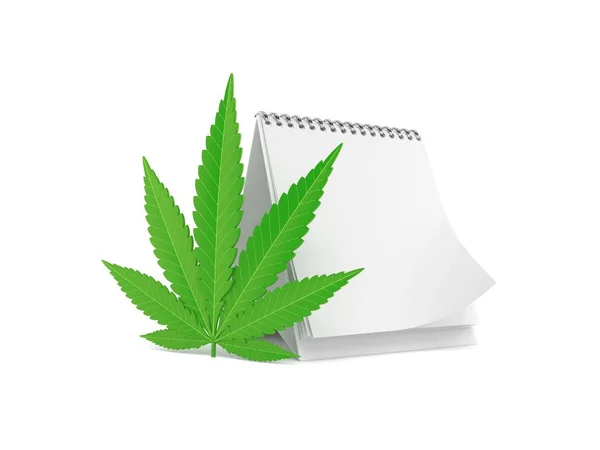 Cannabisblad Med Blank Kalender Isolerad Vit Bakgrund Illustration — Stockfoto