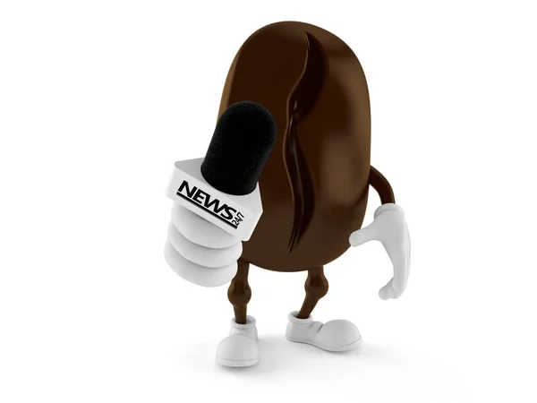 Kávové Zrno Postava Drží Rozhovor Mikrofon Izolované Bílém Pozadí Ilustrace — Stock fotografie