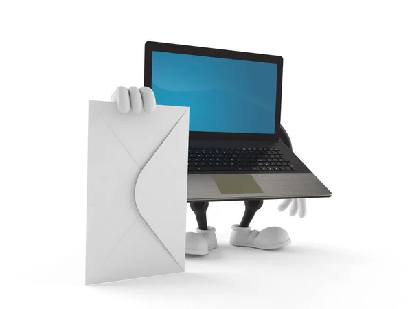 Laptop Postać Koperty Izolowane Białym Tle Ilustracja — Zdjęcie stockowe