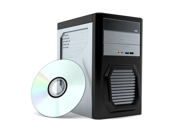 Computer Mit Disc Isoliert Auf Weißem Hintergrund Illustration — Stockfoto