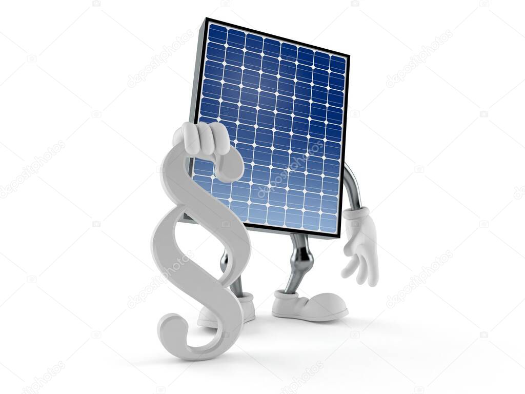 Photovoltaic panel character with paragraph symbol isolated on white background. 3d illustration