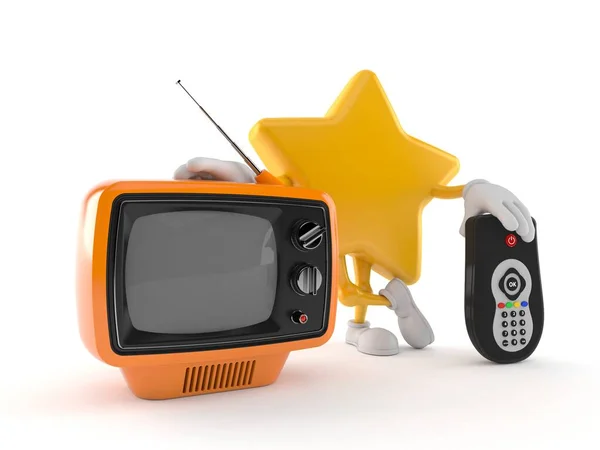 テレビのセットとリモート白の背景に隔離されたスター文字 3Dイラスト — ストック写真