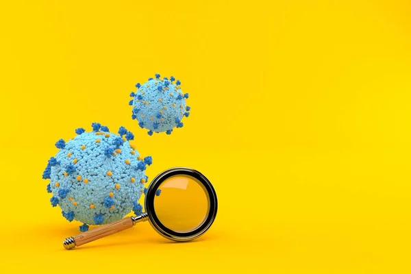 Virus Con Lupa Aislada Sobre Fondo Naranja Ilustración — Foto de Stock