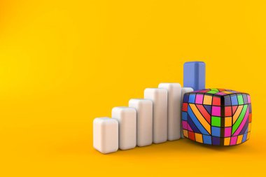 Toy puzzle with chart isolated on orange background. 3d illustration