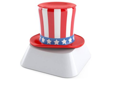 Bilgisayar anahtarındaki ABD şapkası beyaz arka planda izole edilmiş. 3d illüstrasyon