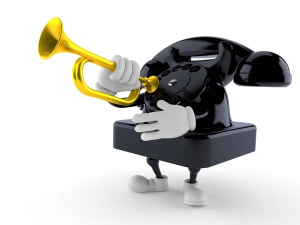 Personaggio Telefonico Che Suona Tromba Isolato Sfondo Bianco Illustrazione — Foto Stock