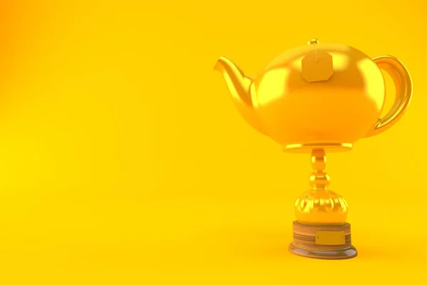 Tetera Trofeo Dorado Aislado Sobre Fondo Naranja Ilustración —  Fotos de Stock