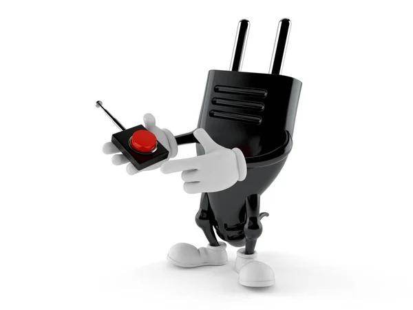 Electric Plug Character Pushing Button White Background Illustration — Stock Photo, Image