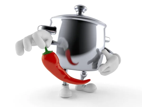 Kuchyně Pot Charakter Držení Horký Pepř Izolované Bílém Pozadí Ilustrace — Stock fotografie