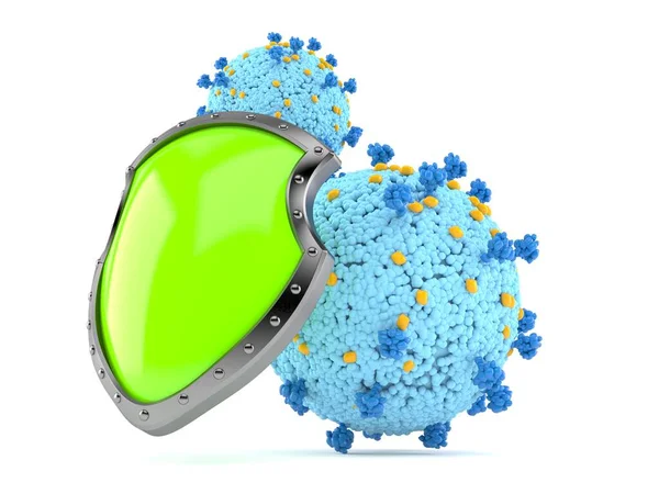 Virus with protective shield isolated on white background. 3d illustration