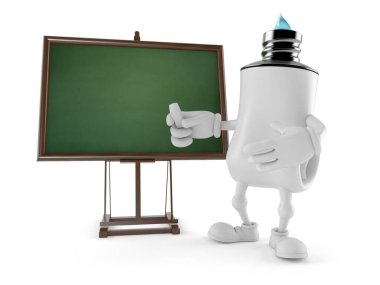 Beyaz arkaplanda boş tahtası olan diş macunu karakteri. 3d illüstrasyon