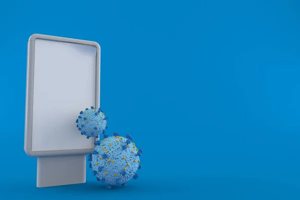 Virus Met Blanco Billboard Geïsoleerd Blauwe Achtergrond Illustratie — Stockfoto