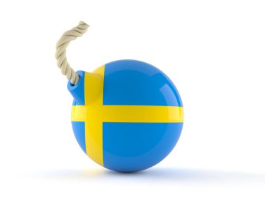 Beyaz arka planda İsveç bayrağı olan bomba. 3d illüstrasyon