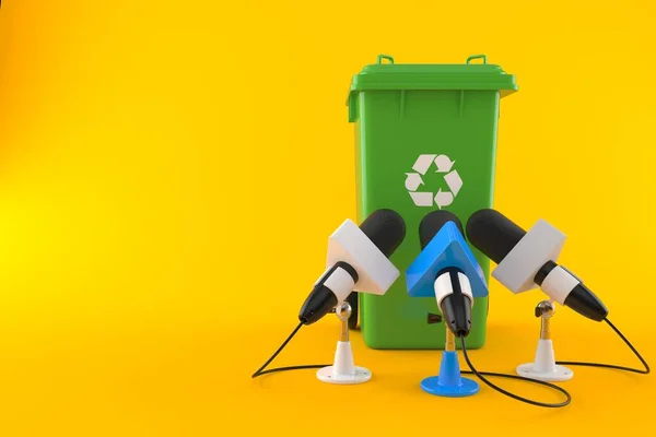 Dustbin Com Microfones Entrevista Isolados Fundo Laranja Ilustração — Fotografia de Stock