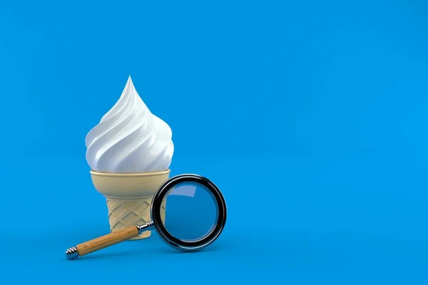 Helado Con Lupa Aislado Sobre Fondo Azul Ilustración —  Fotos de Stock