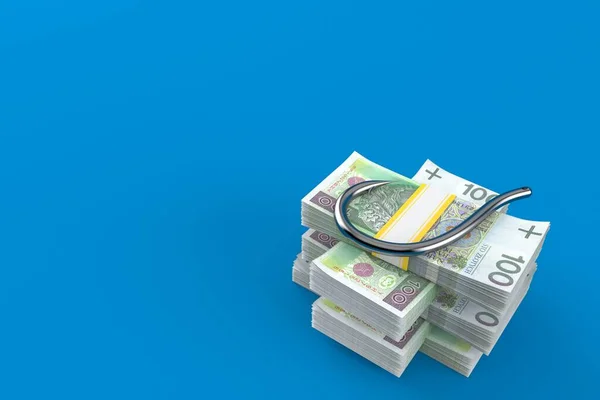 Angelhaken Geldstapel Isoliert Auf Blauem Hintergrund Illustration — Stockfoto