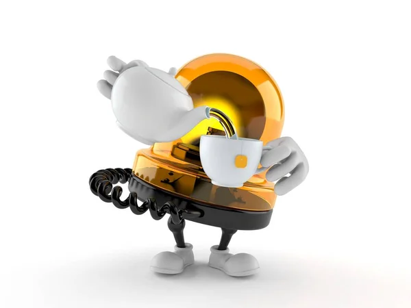 Emergency siren character holding tea cup isolated on white background. 3d illustration