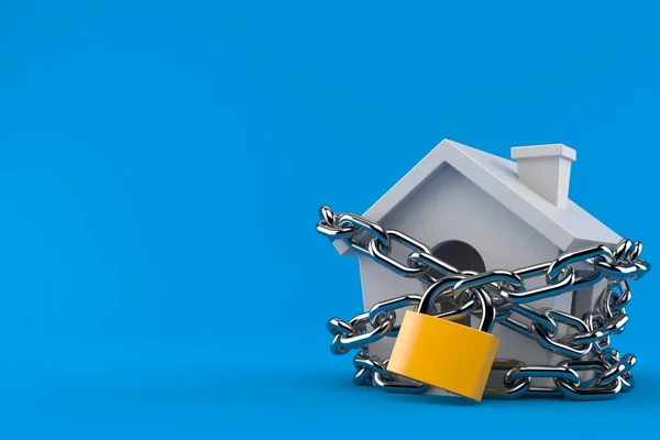 Pequeña Casa Con Candado Cadena Aislada Sobre Fondo Azul Ilustración — Foto de Stock