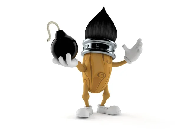 Personagem Paintbrush Segurando Bomba Isolada Fundo Branco Ilustração — Fotografia de Stock