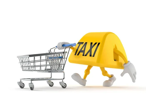 Beyaz Arka Planda Izole Edilmiş Alışveriş Arabası Olan Taksi Karakteri — Stok fotoğraf