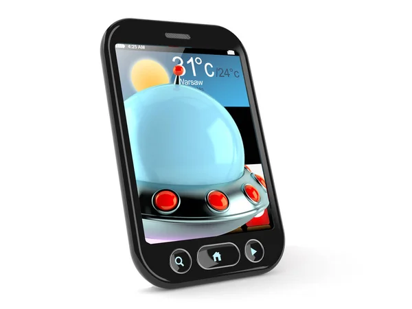 Ufo Inuti Smart Telefon Isolerad Vit Bakgrund Illustration — Stockfoto