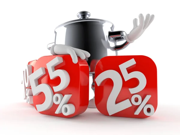 Kitchen Pot Character Percentage Signs Isolated White Background Illustration — Stock Photo, Image