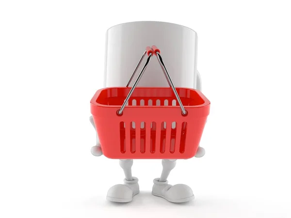 Mug Character Holding Shopping Basket Isolated White Background Illustration — Stock Photo, Image