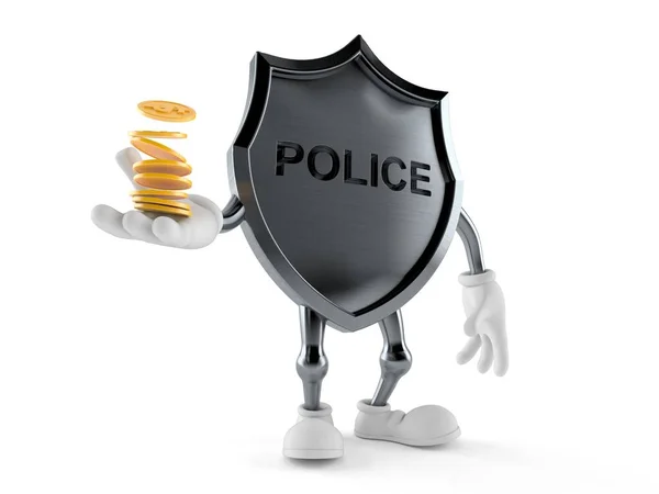 Personagem Distintivo Polícia Com Pilha Moedas Isoladas Fundo Branco Ilustração — Fotografia de Stock