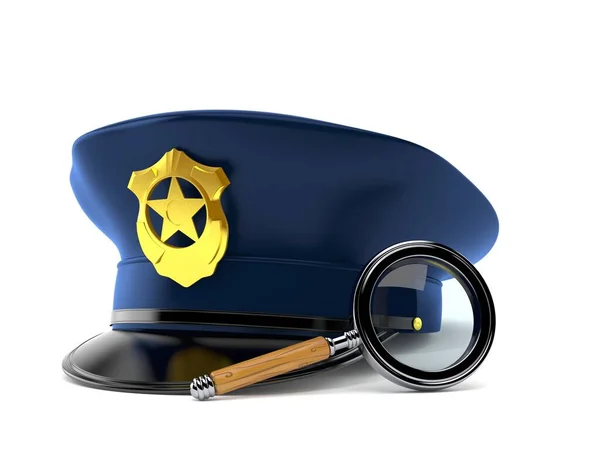 Police Hat Magnifying Glass Isolated White Background Illustration — Stock Photo, Image