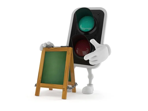 白い背景にチョークの看板と緑の交通光の文字 3Dイラスト — ストック写真