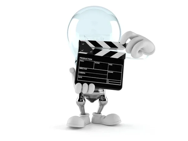 Gloeilamp Karakter Houden Clapboard Geïsoleerd Witte Achtergrond Illustratie — Stockfoto