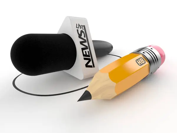 Interroger Microphone Avec Crayon Isolé Sur Fond Blanc Illustration — Photo