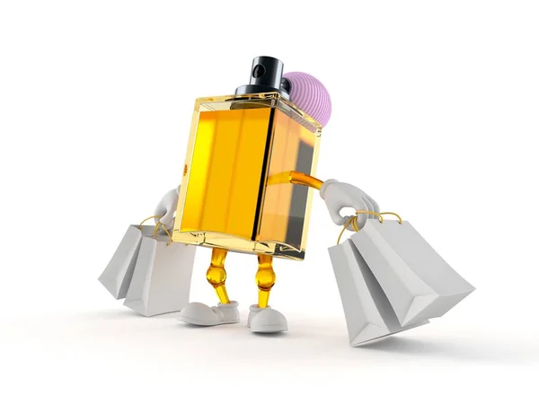 Personagem Perfume Segurando Sacos Compras Isolados Fundo Branco Ilustração — Fotografia de Stock