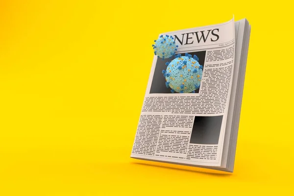 オレンジの背景に隔離された新聞内のウイルス 3Dイラスト — ストック写真