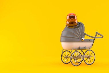 Acil durum sirenli bebek arabası turuncu arka planda izole edilmiş. 3d illüstrasyon