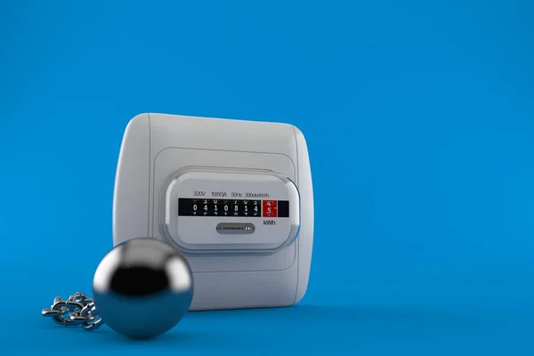 Electricity measure with prison ball isolated on blue background. 3d illustration