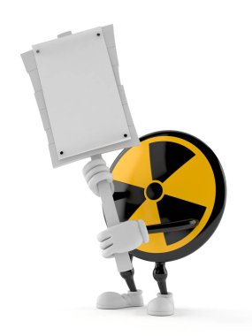 Beyaz arka planda izole edilmiş radyoaktif karakter protesto işareti var. 3d illüstrasyon