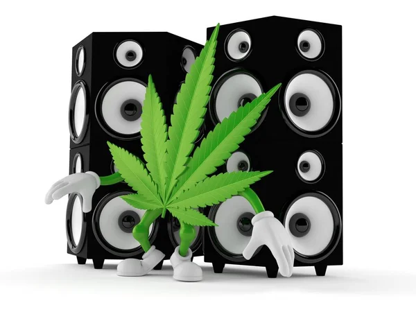 Personagem Cannabis Com Grandes Alto Falantes Isolados Fundo Branco Ilustração — Fotografia de Stock