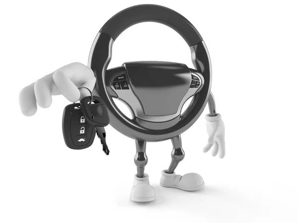 Autolenkrad Charakter Hält Autoschlüssel Isoliert Auf Weißem Hintergrund Illustration — Stockfoto