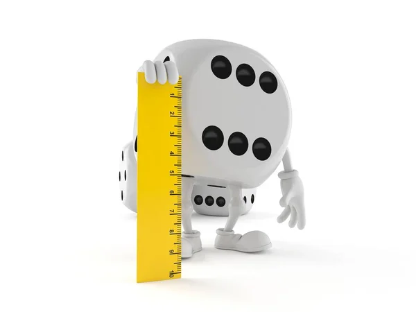 Dice Character Holding Ruler Isolated White Background Illustration — Stock Photo, Image