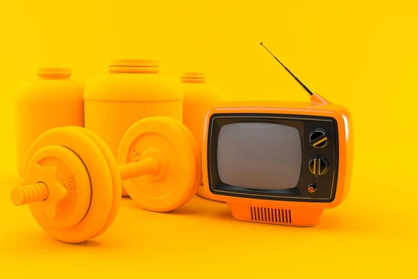 オレンジでテレビとフィットネスの背景 3Dイラスト — ストック写真