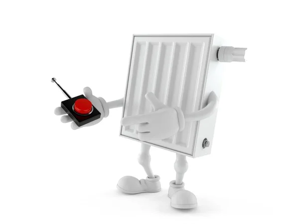Radiator Character Pushing Button White Background Illustration — Stock Photo, Image