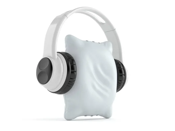 白い背景にヘッドフォンで隔離された枕 3Dイラスト — ストック写真