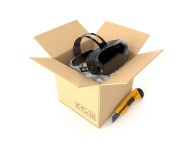 Beyaz arkaplanda izole edilmiş VR kulaklık. 3d illüstrasyon