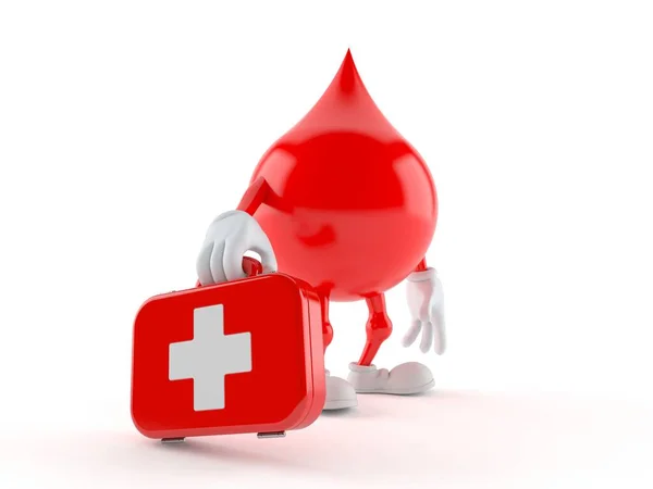 Caráter Sangue Segurando Kit Primeiros Socorros Isolado Fundo Branco Ilustração — Fotografia de Stock