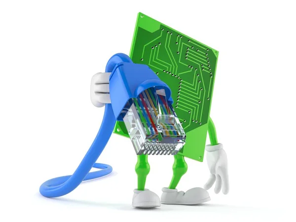 Circuit Board Character Holding Network Cable Isolated White Background Illustration — Stock Photo, Image