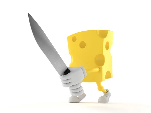 Mutfak Bıçağını Beyaz Arka Planda Tutan Peynir Karakteri Illüstrasyon — Stok fotoğraf