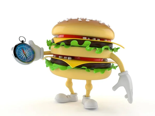 Hamburger Karakterinin Pusulası Beyaz Arka Planda Izole Edilmiş Illüstrasyon — Stok fotoğraf